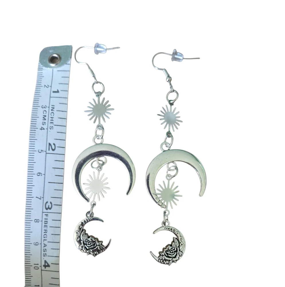 Silver Crescent Moon Dangle Earrings